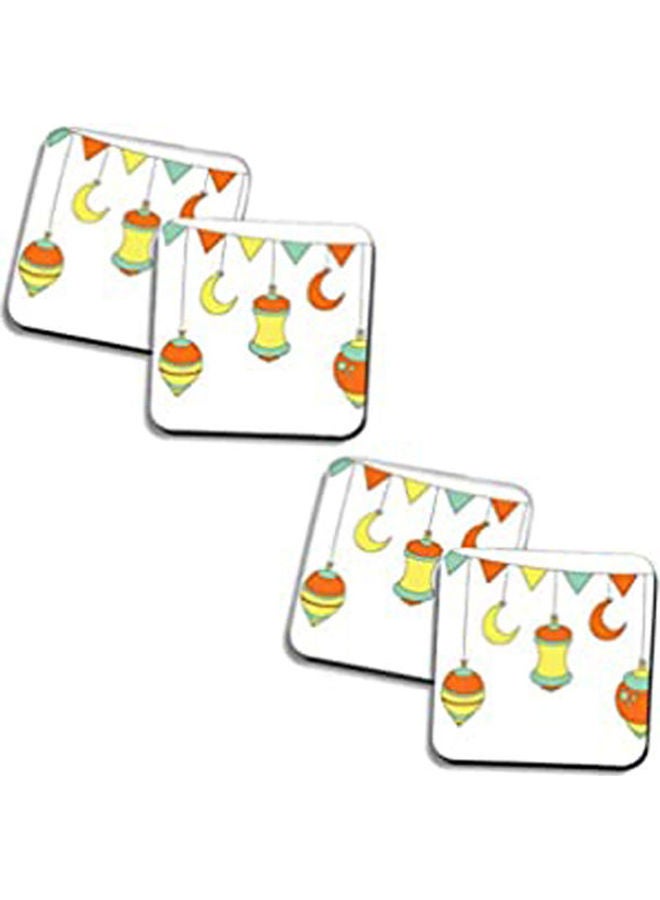 Set Of 4 Ramadan Wooden Coaster Multicolour 10X10cm