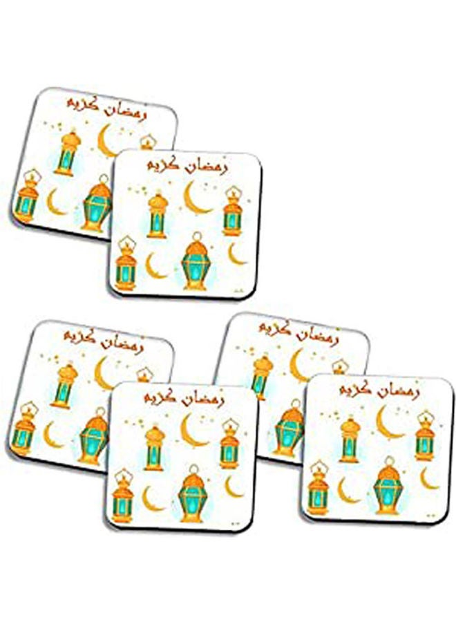 Set Of 6 Ramadan Wooden Coaster Multicolour 10X10cm 
