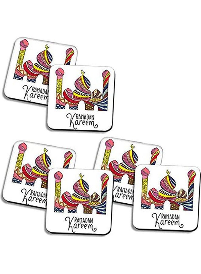 Set Of 6 Ramadan Wooden Coaster Multicolour 10X10cm