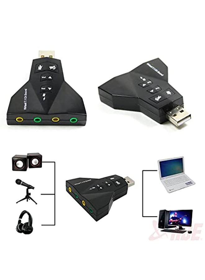 USB To 3D External Sound Card Audio Adapter Black