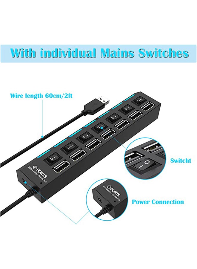 Generic 7-Port USB Hub With On/Off Switch Black  - Image 4
