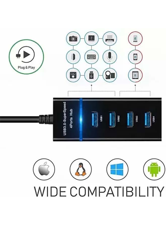 Generic - 4-Port USB 3.0 Super Speed Hub Black - Image 1