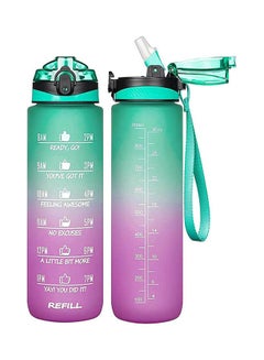 Generic Motivational Water Bottle With Time Marker And Straw Multicolour 1000ml  - Image 1