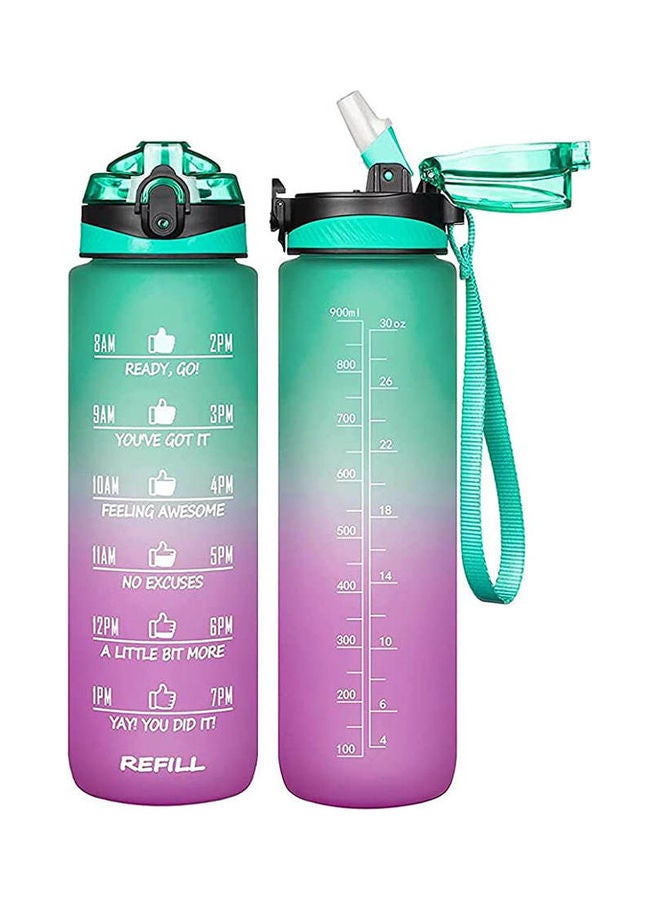 Generic - Motivational Water Bottle With Time Marker And Straw Multicolour 1000ml - Image 1