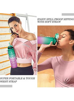 Generic Motivational Water Bottle With Time Marker And Straw Multicolour 1000ml  - Image 2