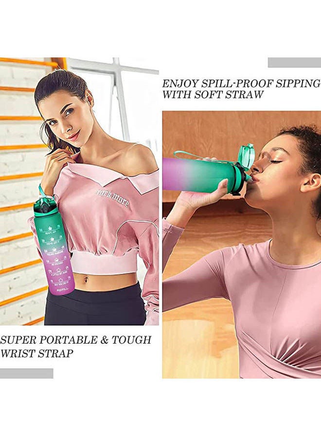 Generic - Motivational Water Bottle With Time Marker And Straw Multicolour 1000ml - Image 1
