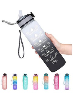 Generic Sports Water Bottle Time Marker BPA Free and Leak Proof Portable Reusable Drinking Bottle Multicolour 1Liters  - Image 1