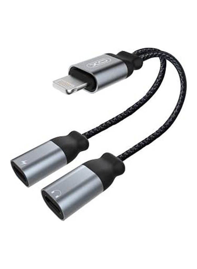 Lightning To Dual Lightning audio Cable Black+Grey