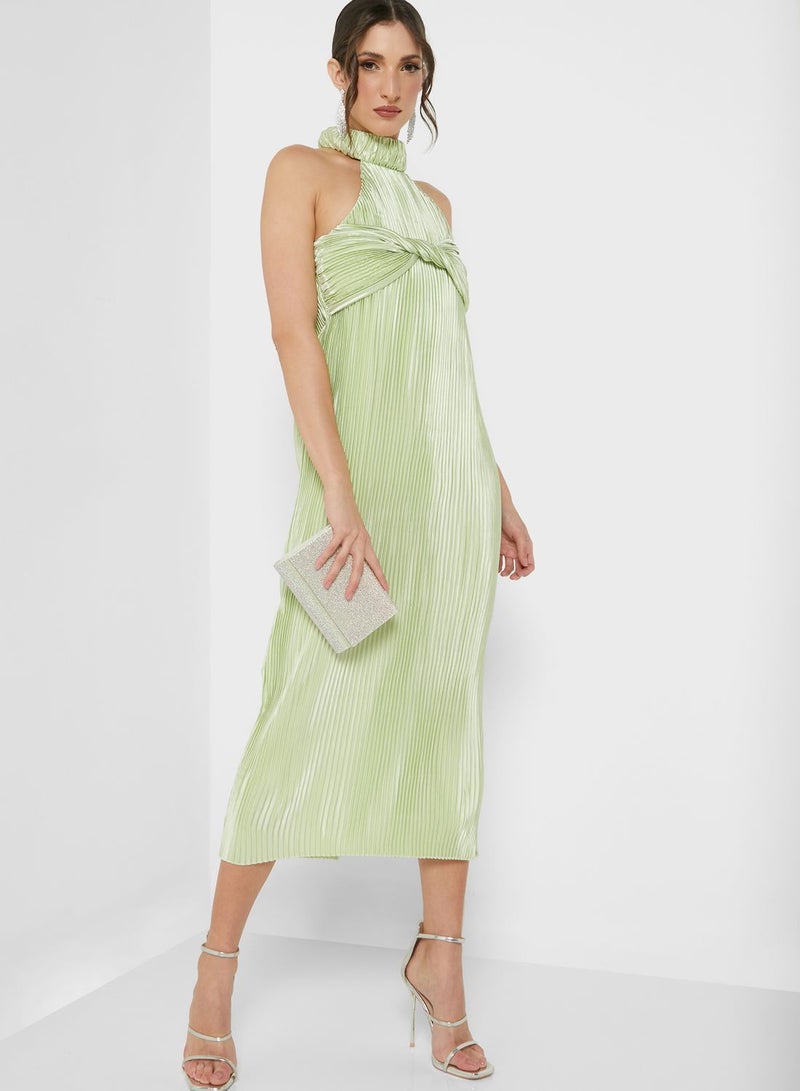 Halter Neck Knitted Bodycon Dress Green