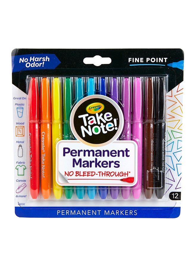 12-Piece Water Based Permanent Markers 19.37x19.69x1.75cm - v1648467961/N52907074A_1