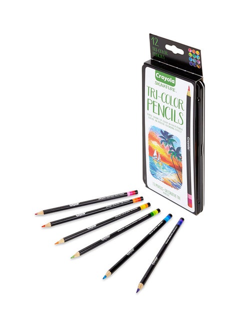 Tri-Shade Colored Pencils With Decorative Tin, 12 Count 22.56x10.31x1.52cm