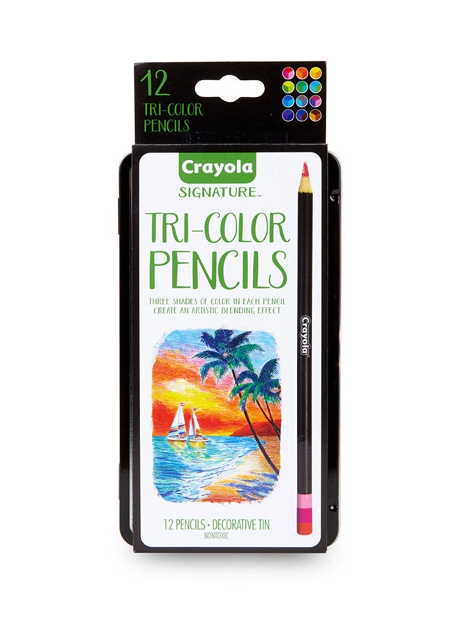 Tri-Shade Colored Pencils With Decorative Tin, 12 Count 22.56x10.31x1.52cm