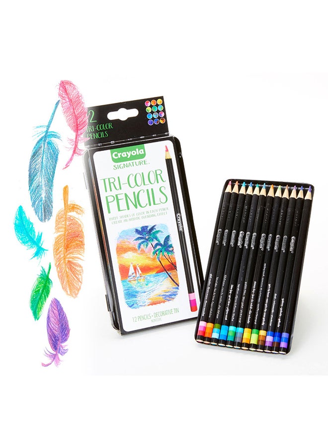 Tri-Shade Colored Pencils With Decorative Tin, 12 Count 22.56x10.31x1.52cm