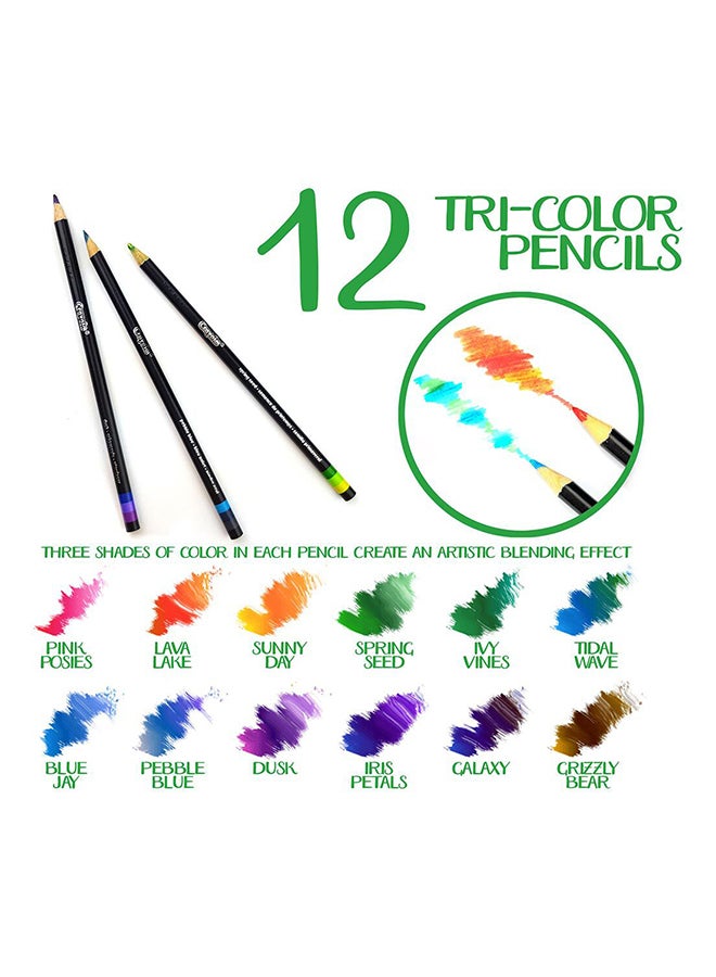 Tri-Shade Colored Pencils With Decorative Tin, 12 Count 22.56x10.31x1.52cm