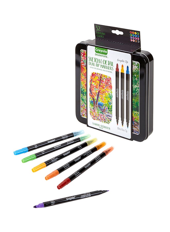 Crayola 16 Count Signature Sketch And Detail Dual Ended Markers 23.83x20.02x3.81cm - Image 1