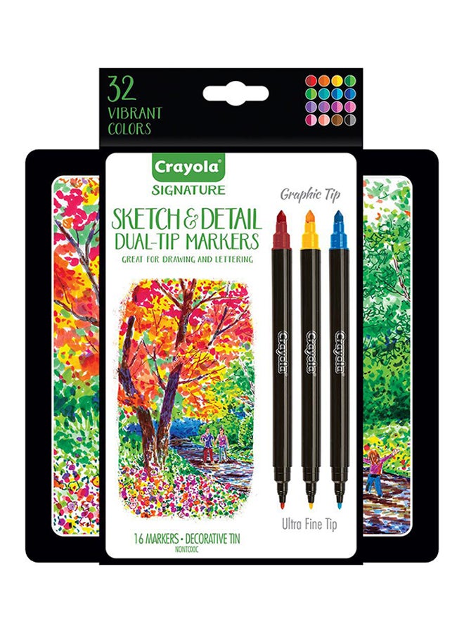 Crayola 16 Count Signature Sketch And Detail Dual Ended Markers 23.83x20.02x3.81cm - Image 2