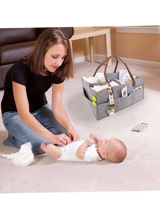 GIRNEES - Baby Diaper Organizer Basket Nursery Diapers Table Caddy Bag For Kids- Grey/ Brown - Image 1