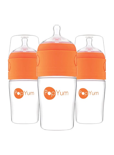 Anti-Colic Formula Making, Mixing, Dispenser Baby Feeding Bottles, 3-Pack With 2 Nipples- 9 oz Orange