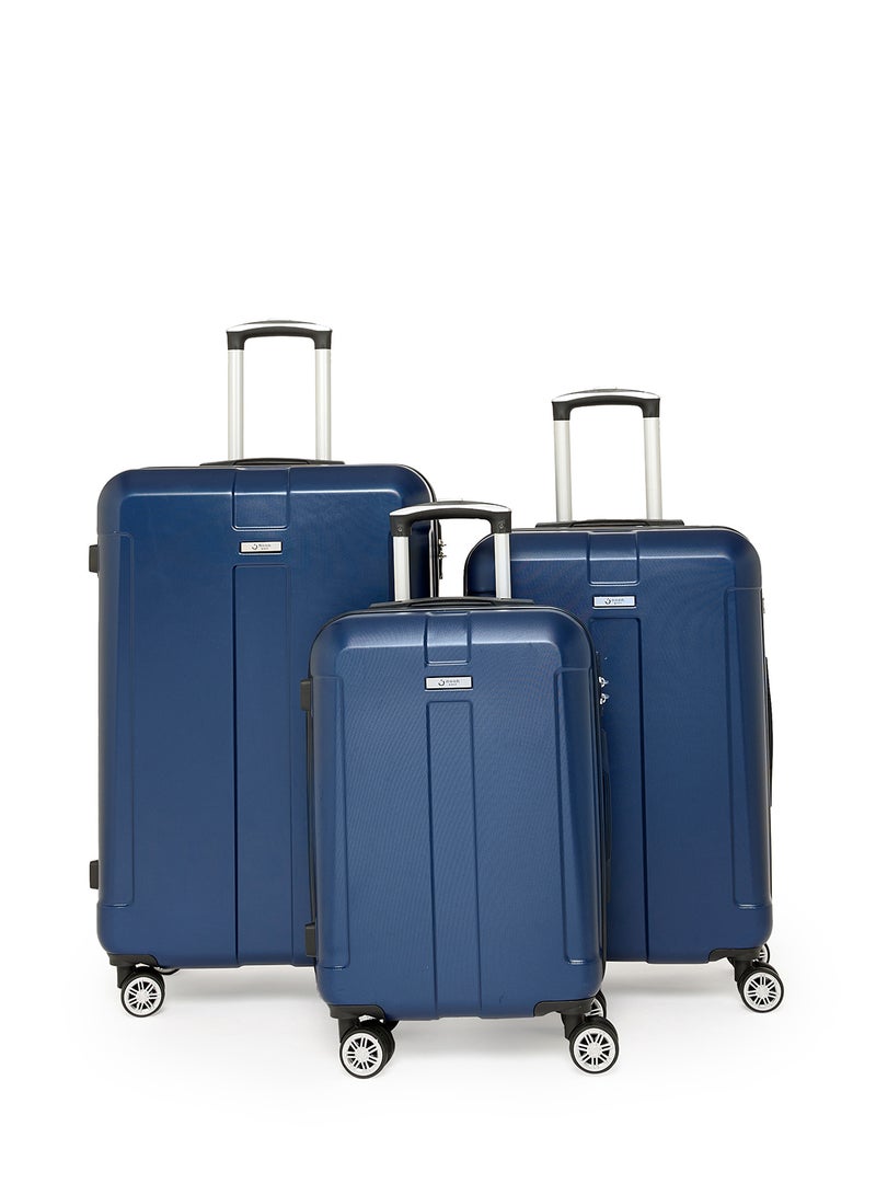 Noon East 3-Piece ABS Hardside Spinner Iron Rod Luggage Trolley Set With TSA Lock 20/24/28 Inch Dark Blue  - Image 1