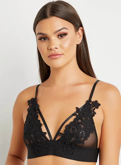 Closet By Styli Mesh And Lace Broad Band Bralette Black