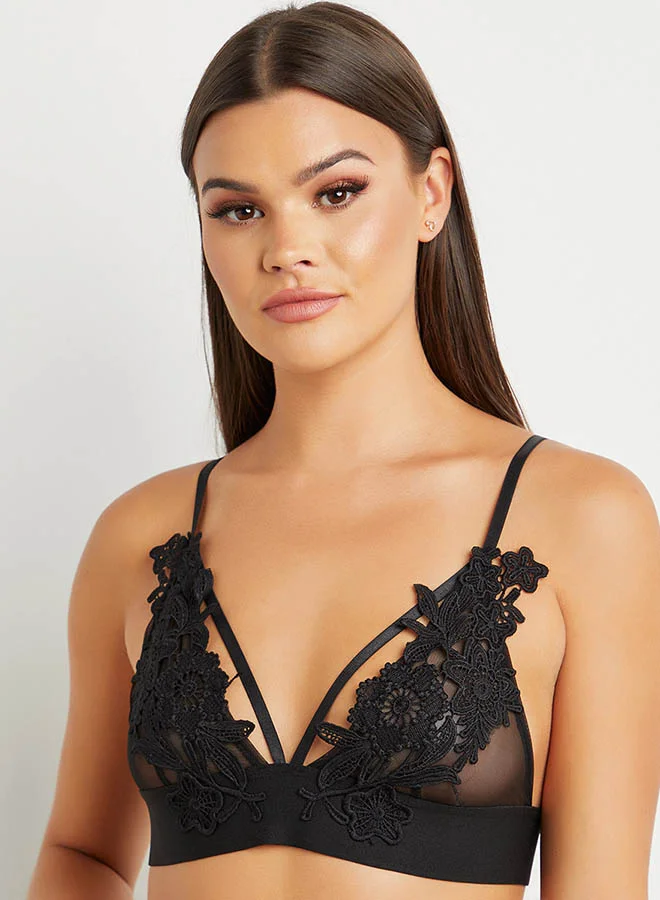 Closet By Styli Mesh And Lace Broad Band Bralette Black