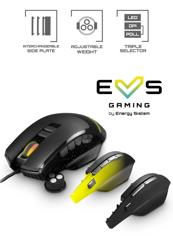 Energy Sistem Gaming Mouse ESG M5 Triforce (Mouse 10000 dpi, 8/10/15 Customizable Buttons, Adjustable Weight, RGB Light) Black  - Image 1