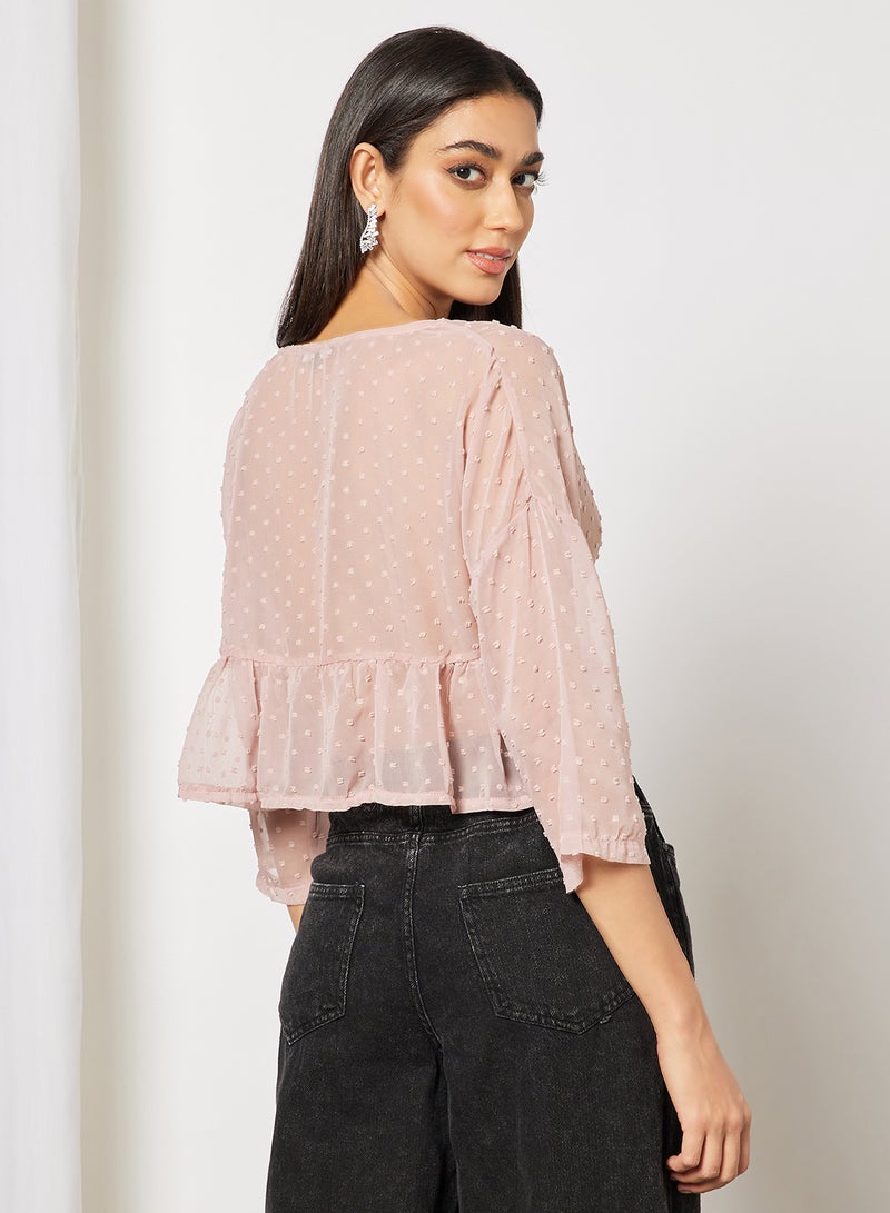 Aila Casual Long-Sleeve V-Ncek Solid Top Pink - Image 2