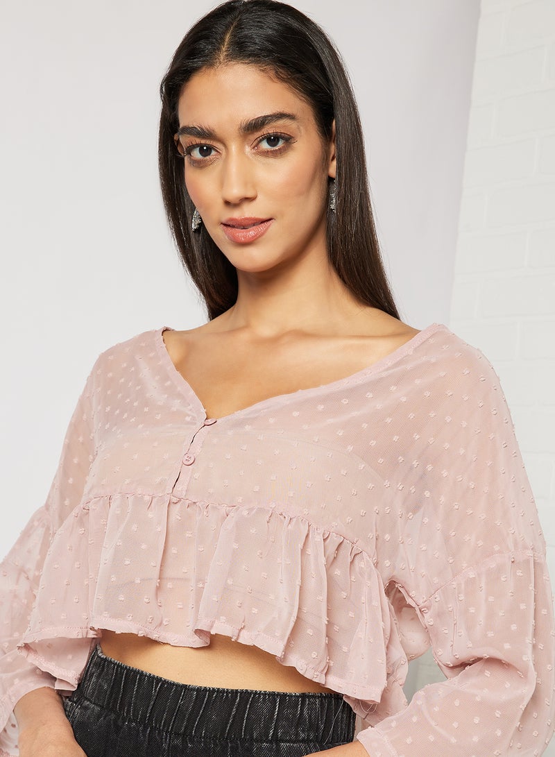 Aila Casual Long-Sleeve V-Ncek Solid Top Pink - Image 3