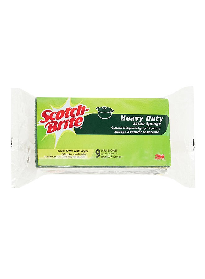 Scotch Brite 9-Piece Scotch Brite Heavy Duty Scrub Sponge Green 4.5x2.7x 0.6inch - Image 1