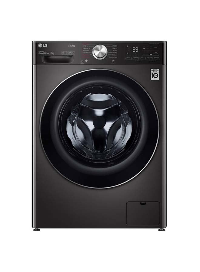 LG - 12 kg Front Load Washing Machine WFV1214BST1 Black Steel - Image 1