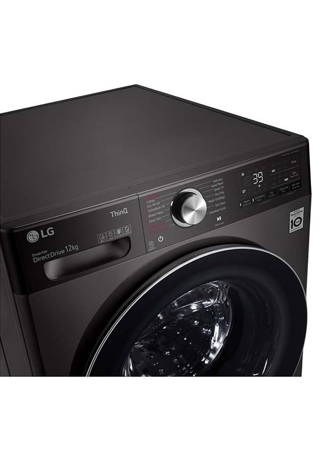 LG - 12 kg Front Load Washing Machine WFV1214BST1 Black Steel - Image 1