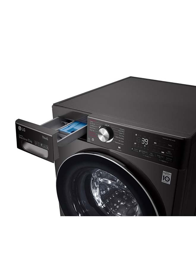 LG - 12 kg Front Load Washing Machine WFV1214BST1 Black Steel - Image 1