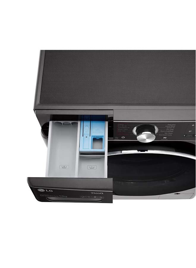 LG - 12 kg Front Load Washing Machine WFV1214BST1 Black Steel - Image 1