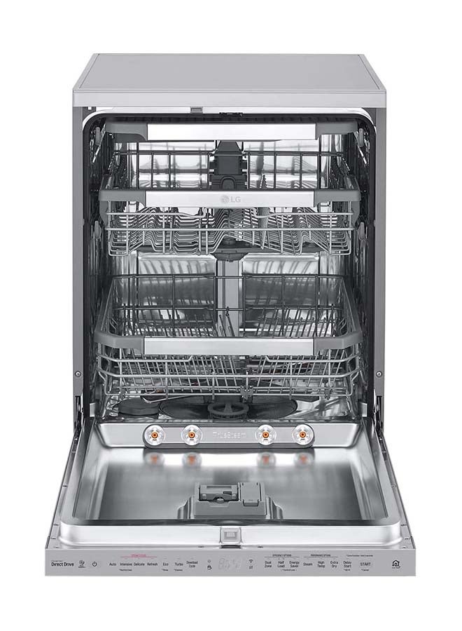 LG QuadWash Steam Dishwasher 14 Place Settings EasyRack Plus Inverter Direct Drive ThinQ - DFB325HS Steel Silver - Image 2