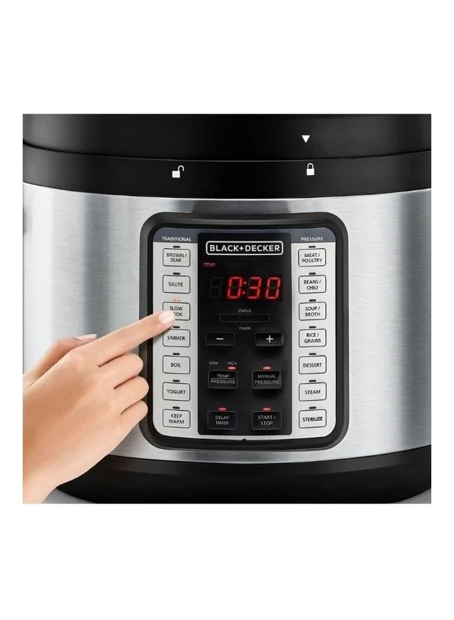 BLACK+DECKER Smart Steam Pot, 9-in-1 Electric Pressure Cooker, 14 Smart Programs, Digital LED Display, Non-Stick, Keep Warm, Dual Purpose Steam Release, 10 L 1350 W PCP1010-B5 Silver
