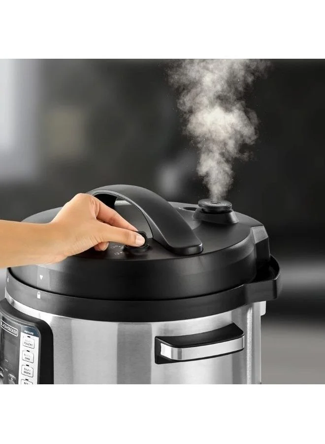BLACK+DECKER Smart Steam Pot, 9-in-1 Electric Pressure Cooker, 14 Smart Programs, Digital LED Display, Non-Stick, Keep Warm, Dual Purpose Steam Release, 10 L 1350 W PCP1010-B5 Silver
