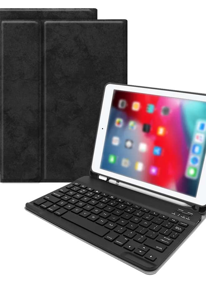 Wireless Bluetooth Keyboard With Case Cover For 2017-18 iPad Air1/2 iPad Pro 9.7/iPad 9.7 - English Black