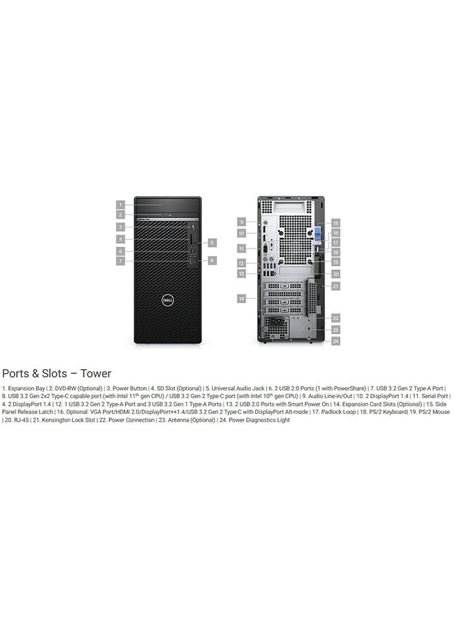 DELL - Optiplex 7090MT Tower PC, Core i7 10th Generation/8GB RAM/1TB HDD+256GB SSD/Intel UHD Graphics International Version Black - Image 1