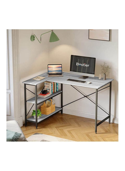 L Shaped Desk with Shelves  Reversible Corner Grey 75x120x90cm
