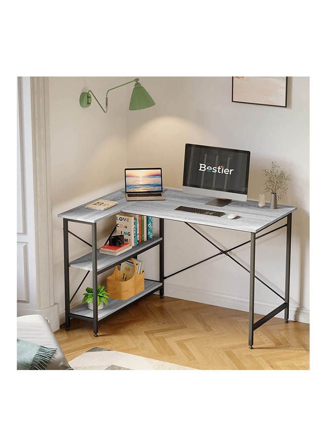 L Shaped Desk with Shelves  Reversible Corner Grey 75x120x90cm