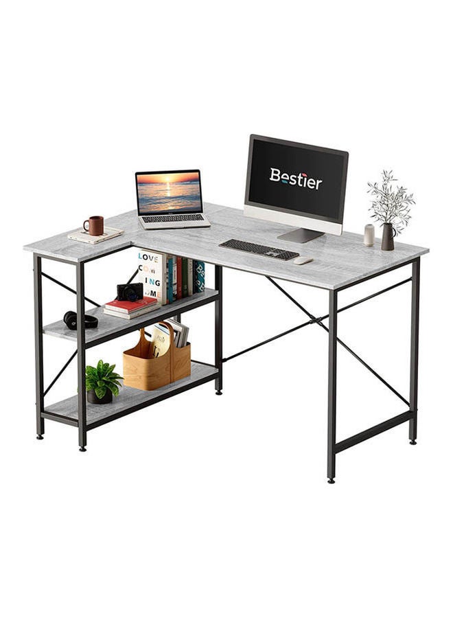 L Shaped Desk with Shelves  Reversible Corner Grey 75x120x90cm