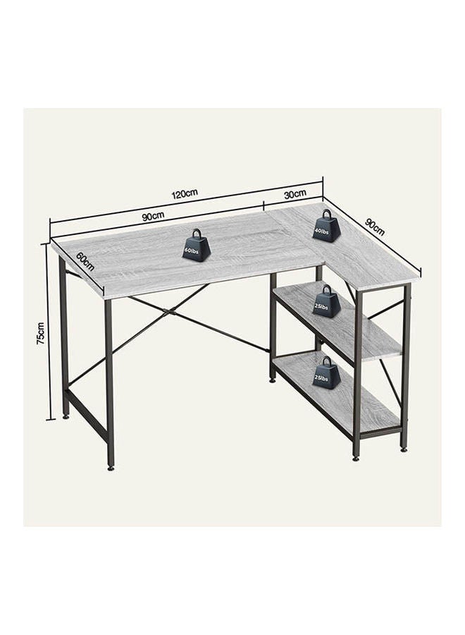 L Shaped Desk with Shelves  Reversible Corner Grey 75x120x90cm