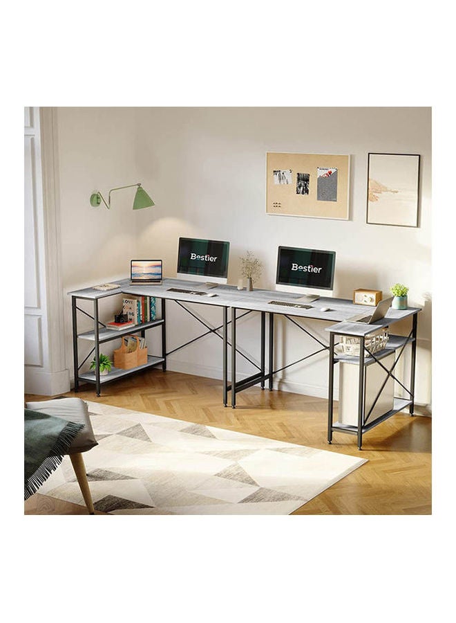 L Shaped Desk with Shelves  Reversible Corner Grey 75x120x90cm