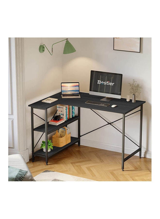 Home Gallery L Shaped Desk with Shelves  Reversible Corner Black 75x120x90cm - Image 1