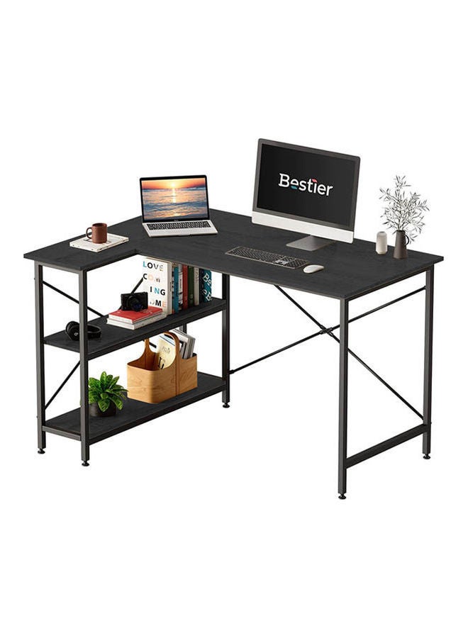 Home Gallery L Shaped Desk with Shelves  Reversible Corner Black 75x120x90cm - Image 2