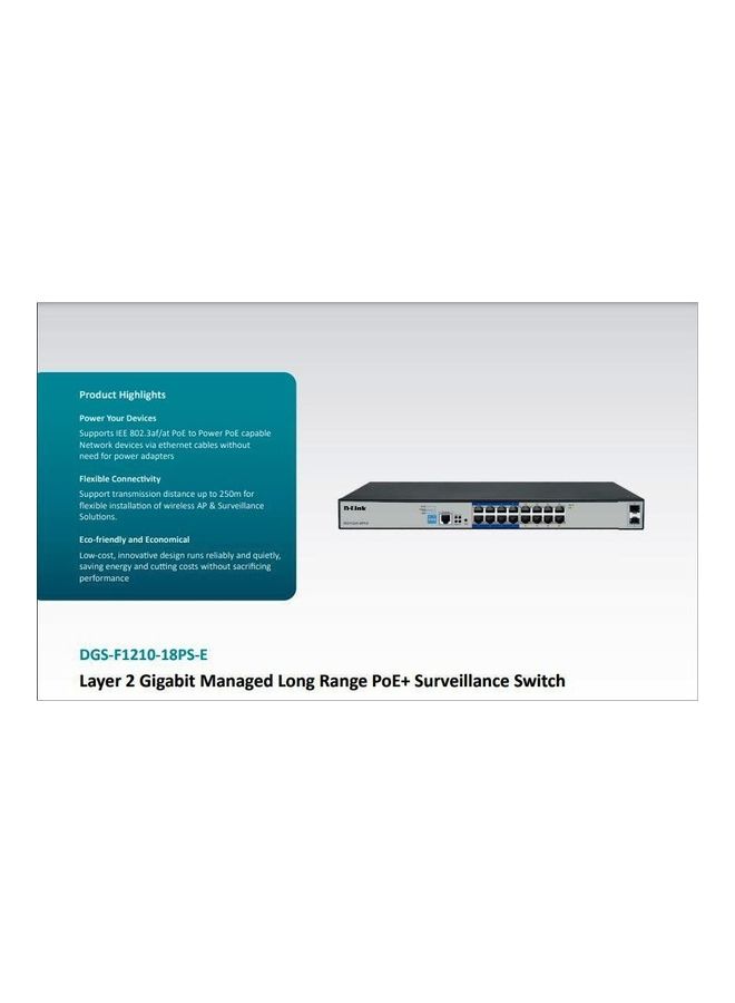 D-Link 18-Port Layer 2 Gigabit Managed Long Range PoE+ Surveillance Switch With 2 SFP Ports Black - Image 2