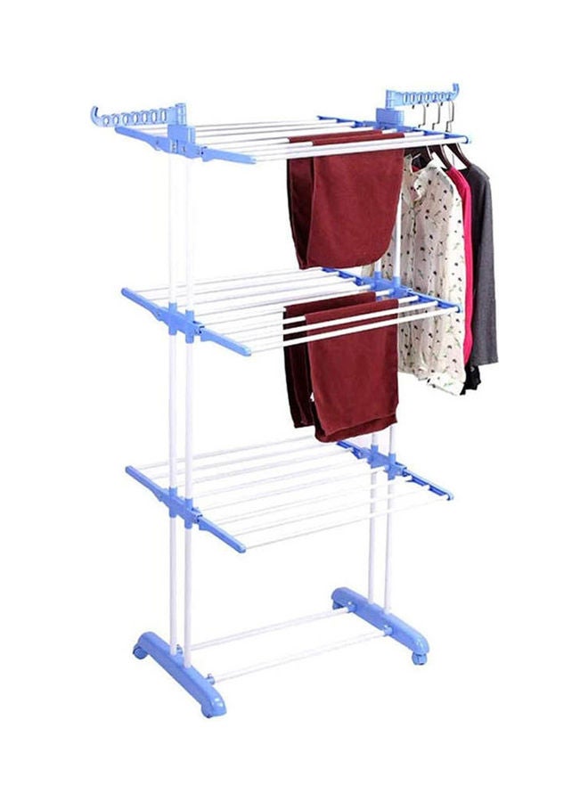 Folding Drying Dryer Rack Hangers 3 Tiers Clothes Laundry With Wheels Cloth Shoes Hanger Blue  - Image 1