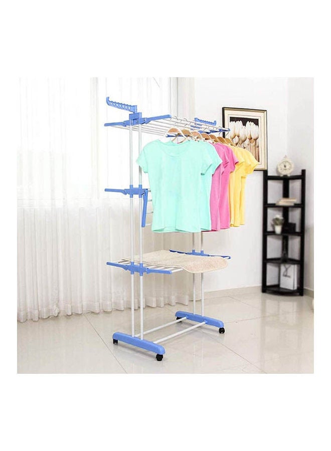 Folding Drying Dryer Rack Hangers 3 Tiers Clothes Laundry With Wheels Cloth Shoes Hanger Blue  - Image 2