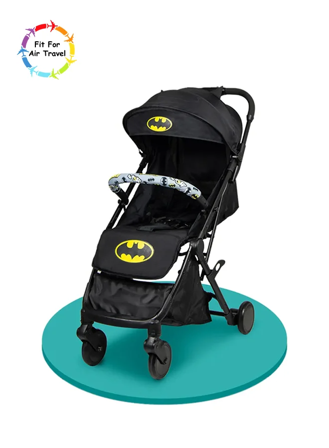 Warner Bros Batman Travel Stroller 0 - 36 Months, Compact Design, Storage Basket, Rear Breaks, Travel Compatible, Trolley Handle