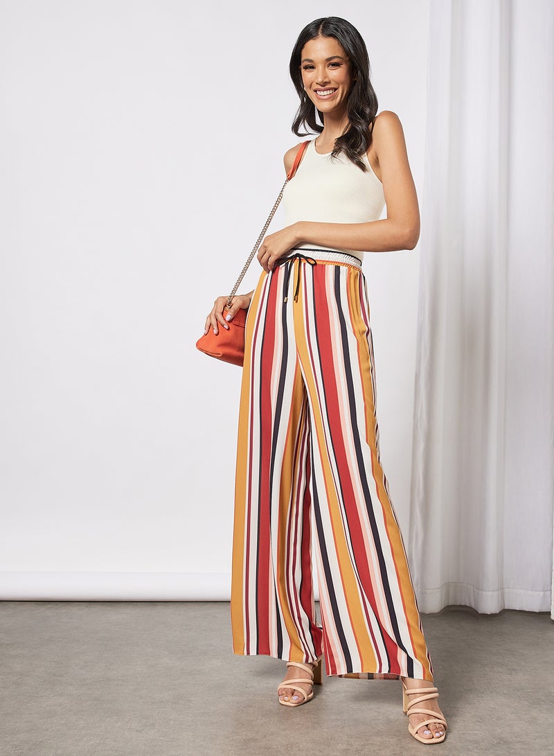 NEW LOOK Multi Striped Wide Leg Pants White Pattern - Image 3